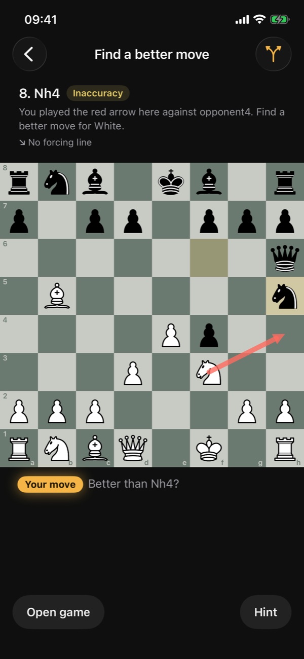 A mistake drill: find a better move than Nh4