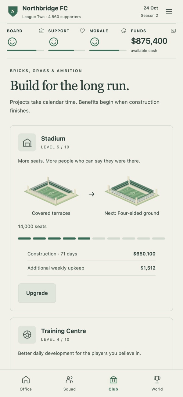 Facilities and the stadium upgrade