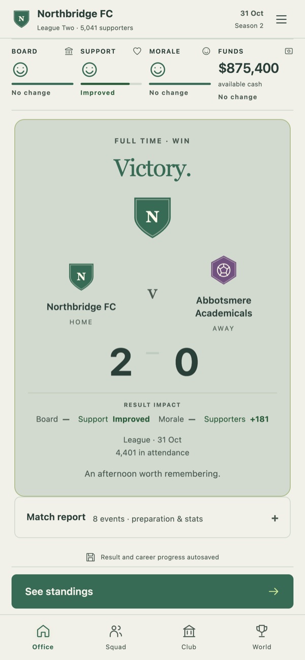 A 2–0 victory with its result impact
