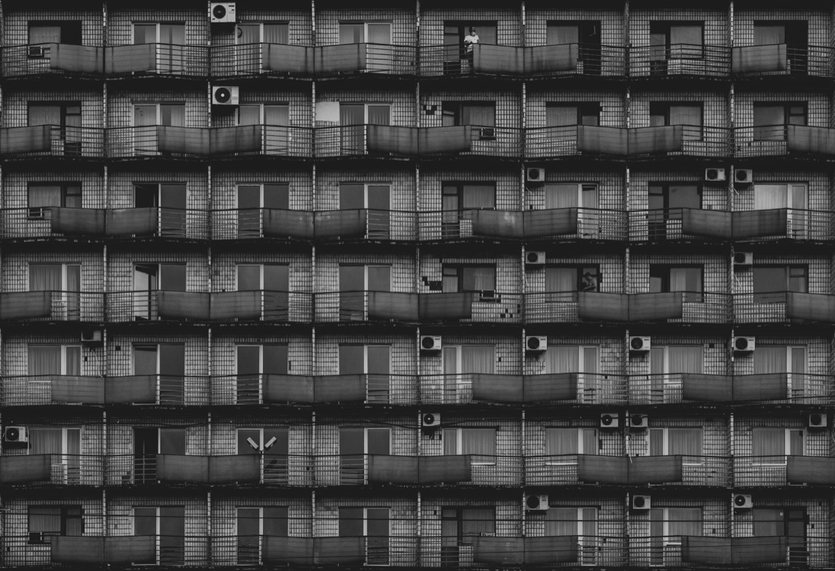 black and white photo of a building